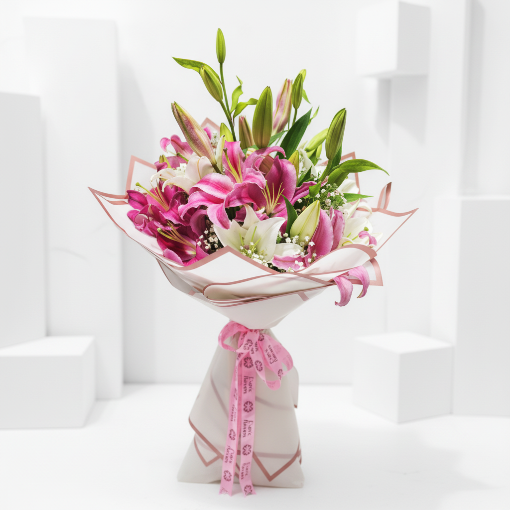 Elegant Pink & White Lily Bouquet