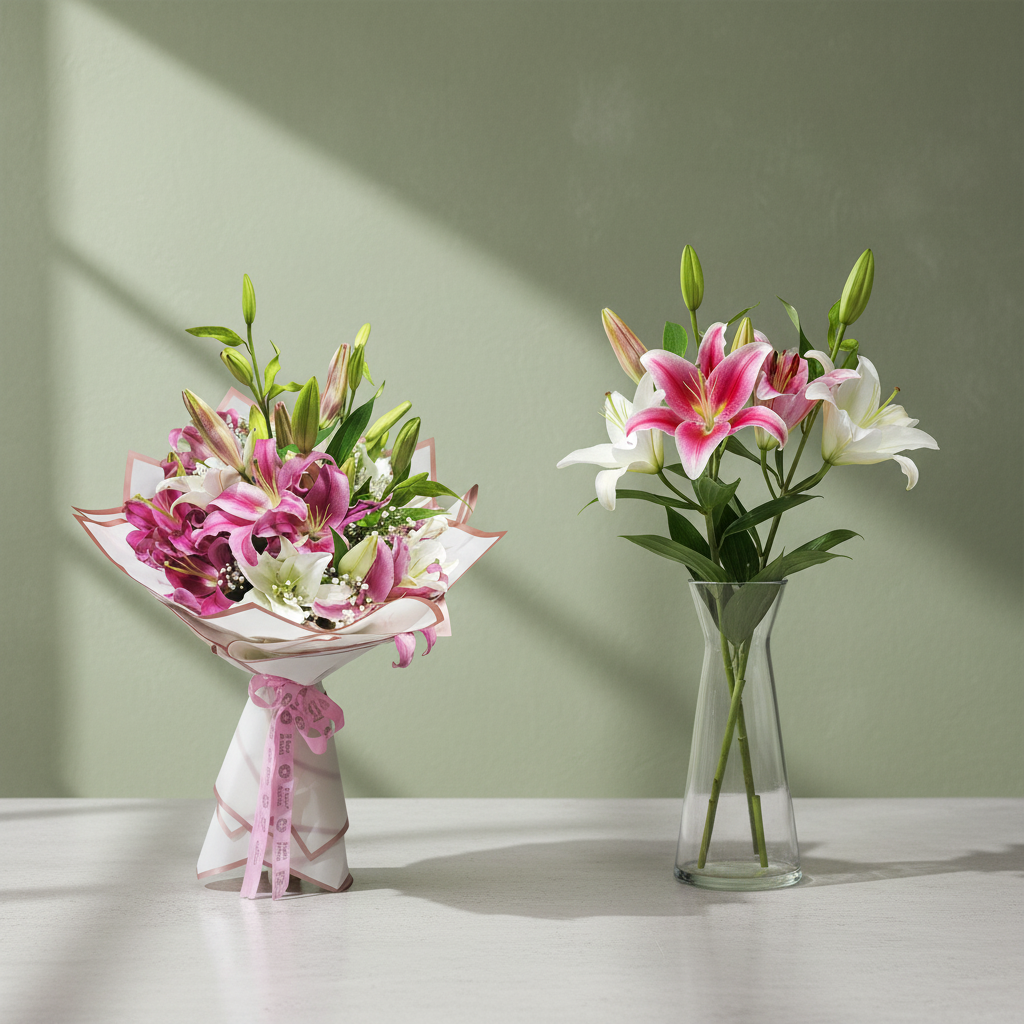 Elegant Pink & White Lily Bouquet - Image 5