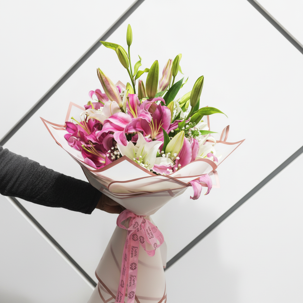 Elegant Pink & White Lily Bouquet - Image 6