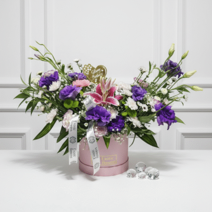 Elegant Mixed Bloom Hatbox Arrangement