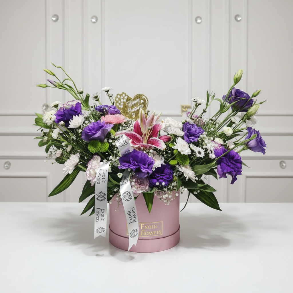 Elegant Mixed Bloom Hatbox Arrangement - Image 3