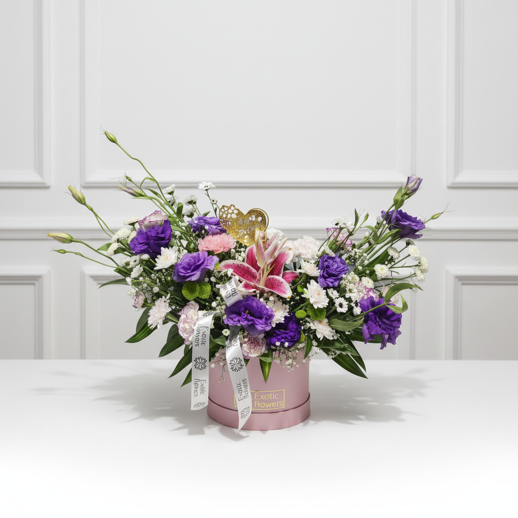 Elegant Mixed Bloom Hatbox Arrangement - Image 4
