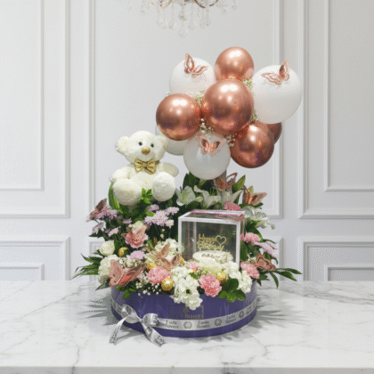 Luxury Birthday Floral Arrangement with Teddy & Balloons