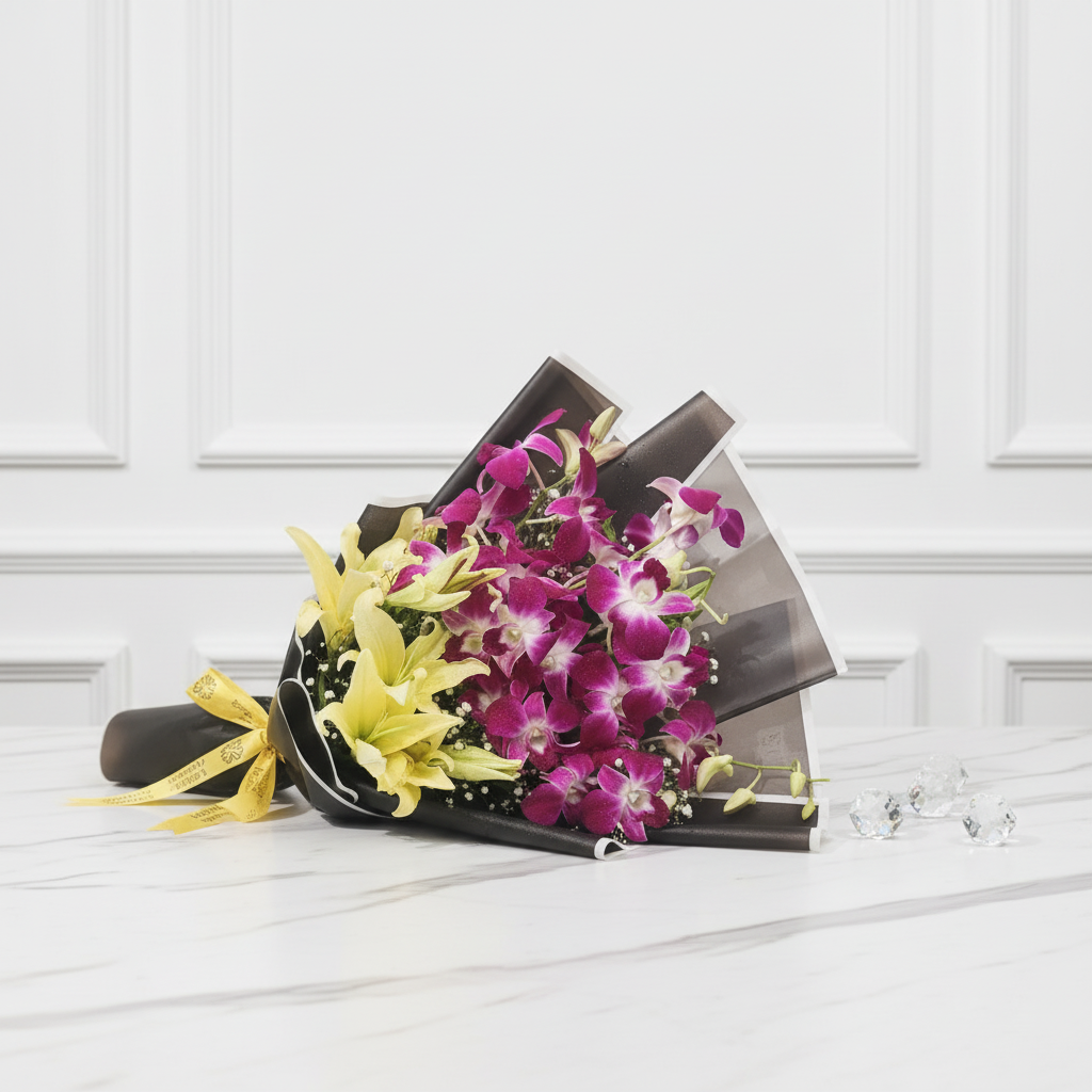 Bellina Purple Orchid with lilyum Bouquet - Image 3