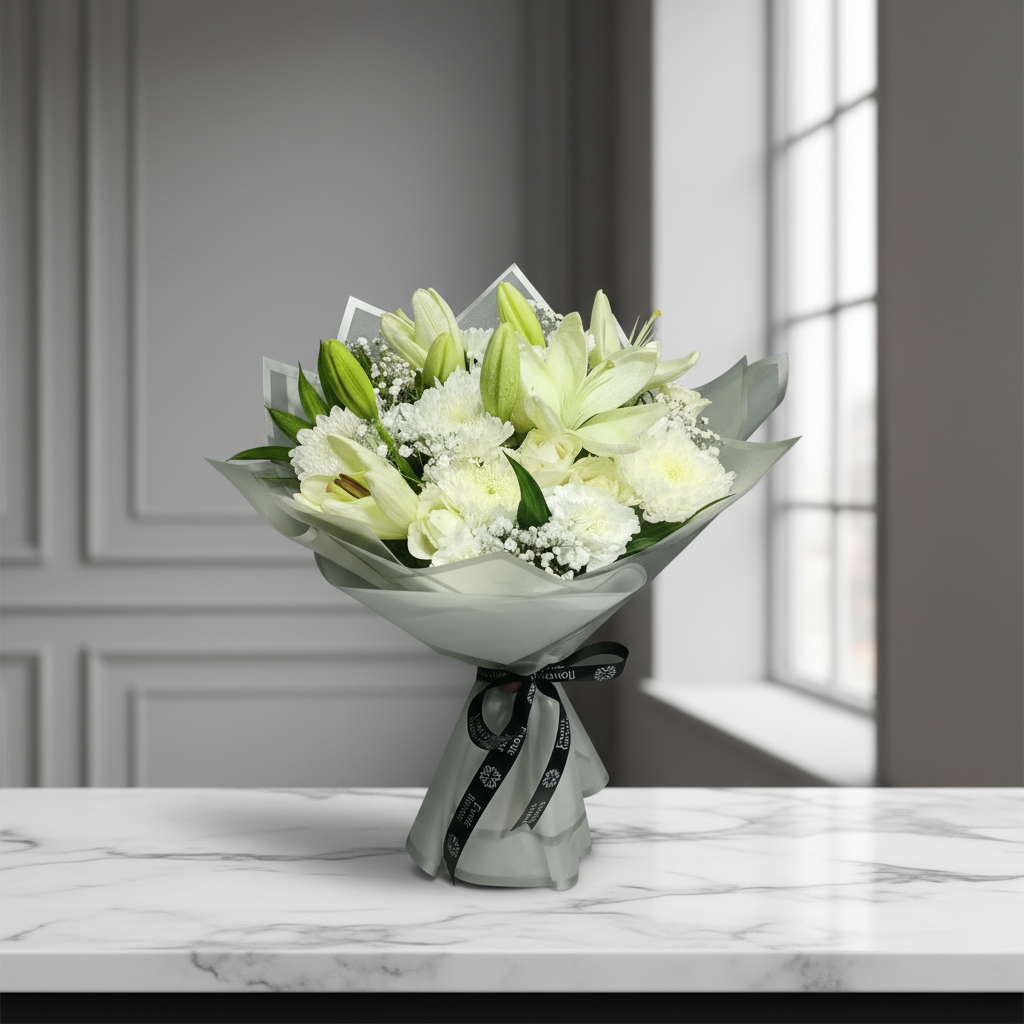 Ivory Elegance Lily Bouquet - Image 3