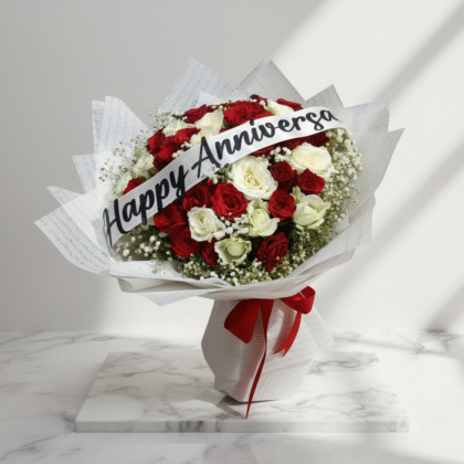 Classic Anniversary Red & White Rose Bouquet