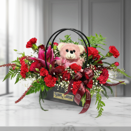 “Crimson Cuddle Romance Basket”